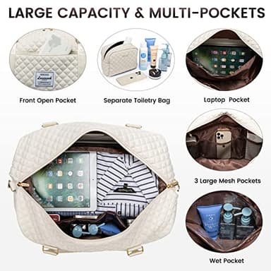 LOVEVOOK Travel Duffle Bag, Weekender Bags for Women with Shoe Compartment, Carry on Overnight Bag with Toiletry Bag, Gym Duffel Bag with Wet Pocket, Hospital Bags for Labor and Delivery, Beige - Image 3