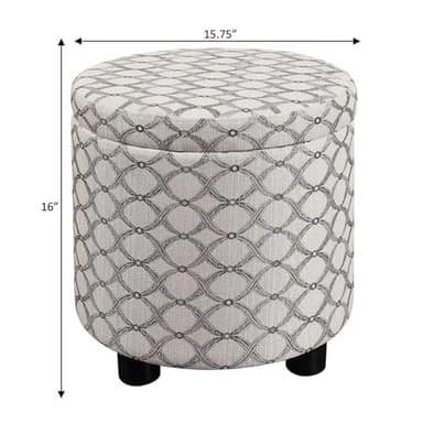 Convenience Concepts Designs4Comfort Accent Storage Ottoman 15.75" - Round Modern Upholstered Foot Stool with Tray Lid for Living Room, Family Room Storage Ottoman Seat, Ribbon Pattern Fabric - Image 3
