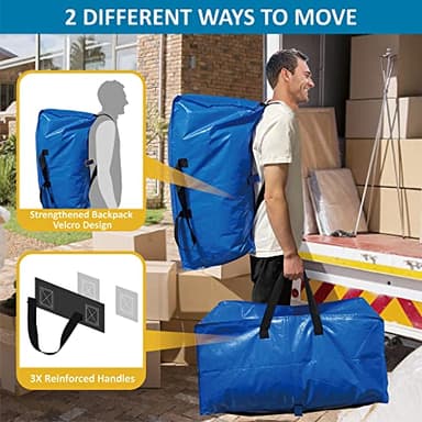 12 Pack Heavy Duty Extra Large Moving Bags with Backpack Straps & Large Vacuum Storage Bags Moving Supply Combo, Moving Totes with Handles & Zippers for Space Saving, Fold Flat, Includes Vacuum Bags - Image 4