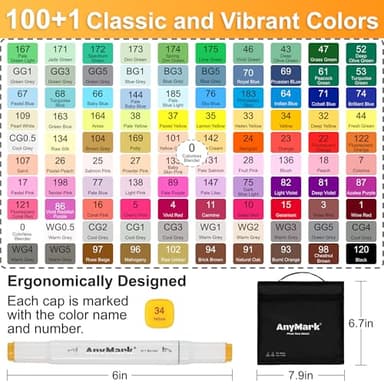 AnyMark Alcohol Markers Brush Tip, 100+1 Colors Dual Tip Brush & Chisel Alcohol-Based Art Markers Set with Case for Adult Artists Drawing Coloring - Image 5