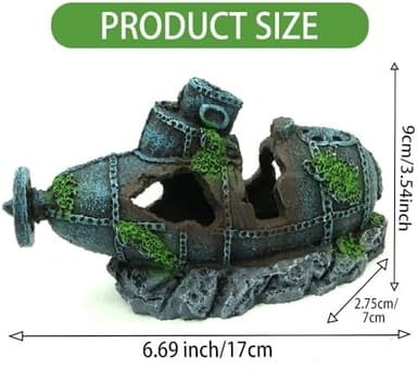 Fish Tank Decoration Sunken Shipwreck Aquarium Decorations Resin Submarine Fish Cave Hideout for Betta Pirate Ship Decorations Sunken Ship Ornament Fish Tank Accessories - Image 2