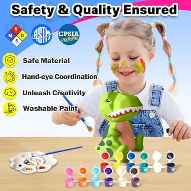 FUNZBO 4.3in Paint Your Own Dinosaur Lamp Kit - Halloweens Arts and Crafts Supplies Painting Kit for Kids Teens, DIY Night Light Dinosaur Toys for Boys Girls 3 4 5 6 7 8 9 10 11 12 13 Birthday Gifts - Image 5