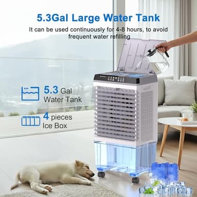 SUNGDOGIN 32inch Swamp Cooler Air Conditioner,Cooling Fan for Room Garage Patio,1800CFM Portable Evaporative Air Cooler，5.3 Gal Water Tank,3 Speeds,4 Ice Boxes,12H Timer,Remote - Image 3