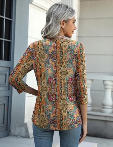 Zeagoo Tops For Women's Crew Neck 3/4 Sleeve Loose Fit Boho Casual Blouse For Spring Summer Fashion Tunic Tops 2025 - Image 3