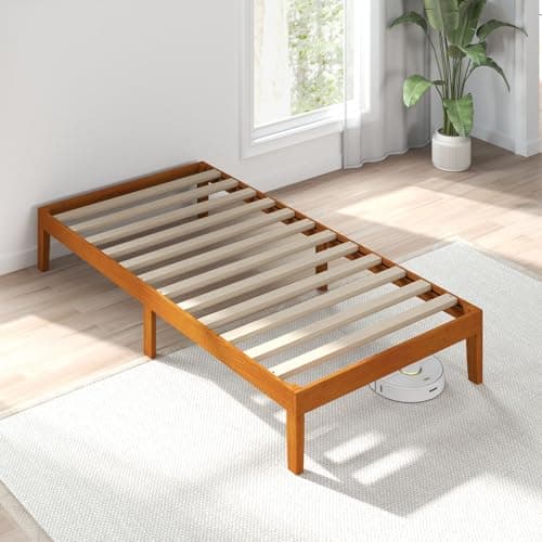 Sweetcrispy Solid Wood Bed Frame, Twin Size Bed Base with Wood Slat Support, Sturdy, Stylish & Noise-Free Design, No Box Spring Needed, Easy Assembly, 12 in Natural Pine - Image 1