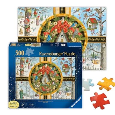Ravensburger - Christmas Songbirds - 500 Piece Large Format Jigsaw Puzzle - Quaint & Musical Winter Birds and Birdhouses Decorated for The Holidays - Premium Quality - Ages 12+ - Image 1