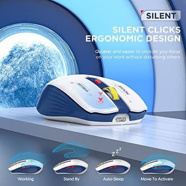 RAPIQUE Bluetooth Wireless Mouse - (BT1/BT2+USB) Tri-Mode High Performance, Rechargeable, Multi-Device Compatible with PC/Laptop/Computer/MacBook/iPad Air Pro (Blue and White) - Image 4
