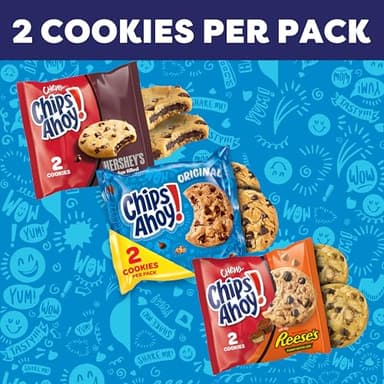 CHIPS AHOY! Cookies Variety Pack, Original Chocolate Chip, Chewy Chocolate Chip with Reese's Peanut Butter Cups & Chewy Hershey's Fudge Filled Soft Cookies, 50 Snack Packs - Image 4