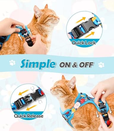 Halypet Cat Harness and Leash Set[MAX Safety 4th-Gen] Cute Escape Proof Vest Harness for Girl&Boy Cat Walking, Comfortable Adjustable Leash and Reflective Strips for Outdoor Kitten, M Azure Floral - Image 6
