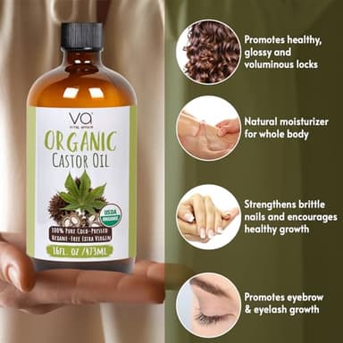 VITAL AFFAIR Pure Castor Oil Organic Cold Pressed Unrefined Glass Bottle-USDA Certified for Castor Oil Pack Wrap for Face,Hair Growth,Eyelashes,Eyebrows-16oz - Image 6