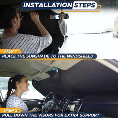 EcoNour Patented Design Car Windshield Sun Shade | Blocks 99% Heat & Keeps Interior Cool | Fits Cars, SUVs, Trucks | Automotive Sun Screen, Visor & Car Accessories for Summer | Medium (64x32 Inches) - Image 9