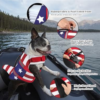 Dogcheer Dog Life Jacket Shark, American Flag Dog Life Vest with Reflective Stripes & Rescue Handle, Adjustable High Buoyancy Puppy Swim Float Vest for Small Medium Large Dogs(USA Flag, M) - Image 4