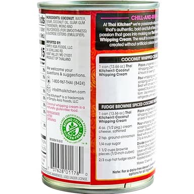 Thai Kitchen Coconut Whipping Cream, Sweetened, No Artificial Colors or Preservatives, Non-Dairy Alternative to Whipped Cream, For Dairy Free Desserts, 13.66 fl oz - Image 21