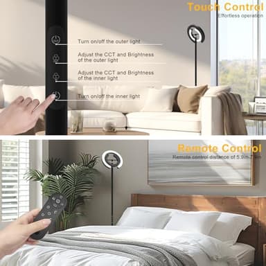 EPABINA Floor Lamp for Living Room, 75.5 Inch Tall Standing Lamp for Bedroom with 2 312° Rotatable Ring Lights, 36W Bright Stepless Dimmable LED Floor Light with Remote Control for Office Dining Room - Image 4