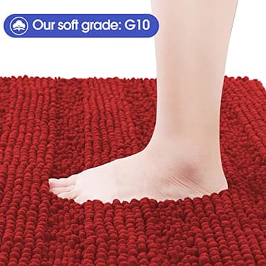 ACCUMTEK Striped Red Ultra Soft Bathroom Rugs and Mats Set 3 Pieces Rug Set, Thick Chenille Bath Rugs Non Slip Bath Mats for Bathroom, Toilet, Bedroom, Kitchen, Burgundy - Image 3