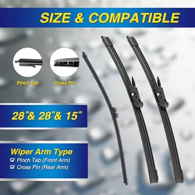 5 PLUS® Silicone Windshield Wipers Replacement for Ford Edge 2015 2016 2017 2018 2019 2020 2021 2022 2023 Wiper Blades(Set of 3),Automotive Replacement Windshield Wiper Blades For My Car-28"/28"/15" - Image 2