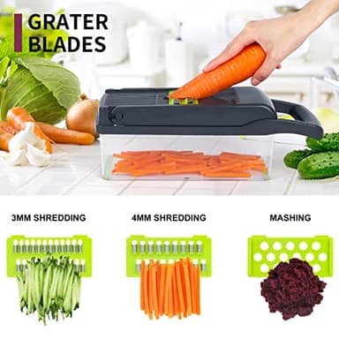 Vegetable Chopper Mandoline Slicer,Veggie Chopper, Multifunctional 10 in 1 Food Choppers, Kitchen Vegetable Slicer Dicer Cutter,Onion Mincer,Cheese,Colander Basket,Kitchen Gadgets (Gray/Green) (Grey) - Image 4