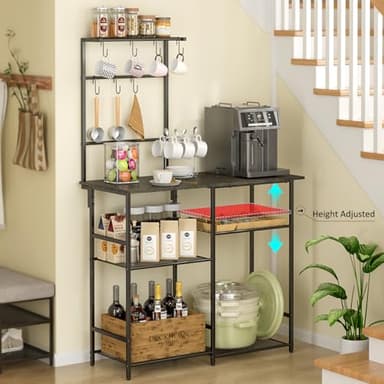 3IngSeagulls Baker's Rack for Kitchen with Storage, Microwave Stand with Adjustable Shelves, Kitchen Stand with 10 S Hooks, 6-Tier Coffee Bar Station, Kitchen Shelves for Spices, Pots, Gray - Image 6