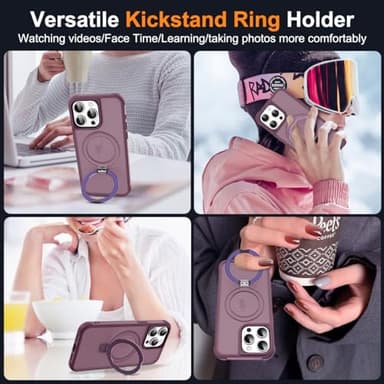 SKYLMW Compatible with iPhone 15 Pro Case with Invisible Magnetic O-Ring Stand Military-Grade Translucent Case for iPhone 15 Pro 6.1" [Compatible with Mag-Safe][Great Grip Feeling], Wine Red - Image 5