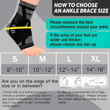 INDEEMAX Ankle Brace for Sprained Ankle Compression Sleeve, Copper Infused Ankle Support Brace for Women & Men, Plantar Fasciitis Relief Achilles Tendonitis, Sports Running, Silver Black, S - Image 5