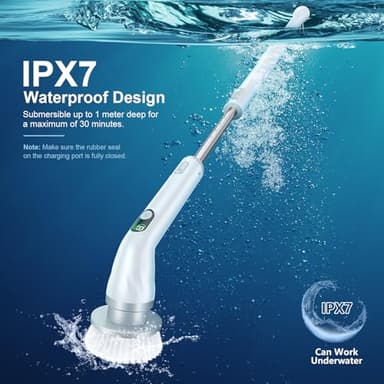 LABIGO Electric Spin Scrubber LA4 Pro, Dual Speed Bathroom Scrubber with Display & 6 Replacement Cleaning Heads, Cordless Power Scrubber with Adjustable & Detachable Handle for Bathroom Floor Tile - Image 7