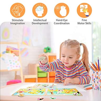 WOOD CITY Toddler Puzzles and Rack Set, Wooden Peg Puzzles Bundle with Storage Holder Rack, Educational Knob Puzzle for Kids Age 2 3 4 Years - Alphabet Number Shape Dinosaur Animal Vehicle - Image 4