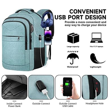 Lapsouno Extra Large Backpack, Travel Laptop Backpack, Carry on Backpack, Sturdy 17 Inch TSA Friendly with USB Port, Water Resistant College School Computer Bag Gifts for Men Women, Lake Green - Image 2
