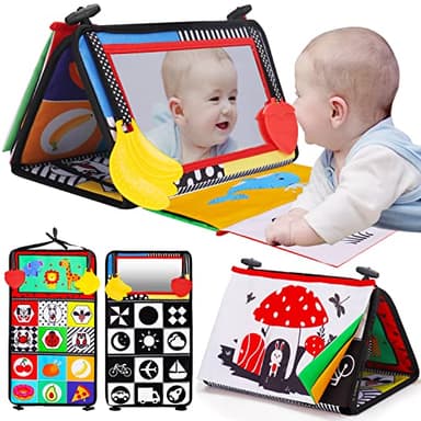Tummy Time Baby Mirror Infant Toys Newborn 0 3 Months Brain Development with Crinkle Cloth Book Teether Black and White High Contrast Baby Toys 2 4 5 0-6 Month Boys Girls Sensory Activity Shower Gifts - Image 1