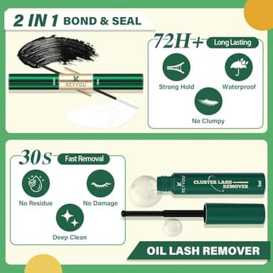 KEYYOU Lash Clusters Kit 144pcs Thick Volume D Curl Lash Clusters Lash Extension Kit with Mascara Brush Bond and Seal Lash Glue Remover Lash Applicators Lash Brush for DIY Lash Extensions (Y02 Kit) - Image 7