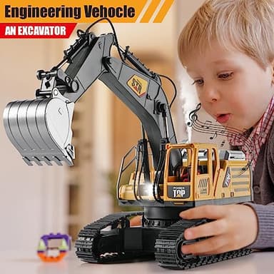 KASQERT Remote Control Excavator Toys for Boys,14 Channel 1:14 RC Digger Construction Toys Tractor,Simulated Smoke, Sound, Lighting, Metal Digging Head, for Boys 6 7 8 9 10 11 12 - Image 2