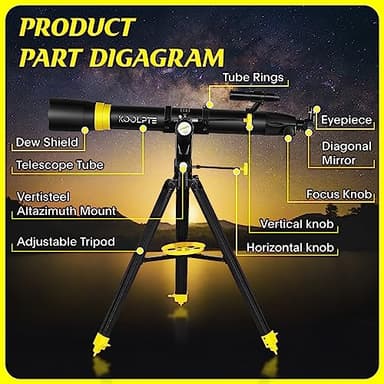 Telescope with Digital Eyepiece - Astronomy Refracting Telescope 90mm Aperture 900mm.For Beginners,Kids and Professionals, Vertisteel Altazimuth Mount, Powerful and Compact.Perfect for Observing Black - Image 7