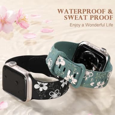 Witzon Cute Flower Band Compatible with Apple Watch Bands For Women 42mm 44mm 45mm 46mm 41mm 40mm 38mm 49mm, Engraved Soft Silicone Inlay Strap for iWatch Series 11 10 9 8 7 6 5 4 3 2 SE Ultra 3 2 1 - Image 3