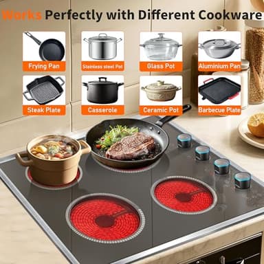 Pladeca 4 Burner Electric Cooktop, 24 Inch Electric Stove 6000W, 220V-240V Built-in Ceramic Stovetop with Knob Control, Child Lock, Timer Control, Residual Heat Indicator, Hard Wire(No Plug) - Image 8