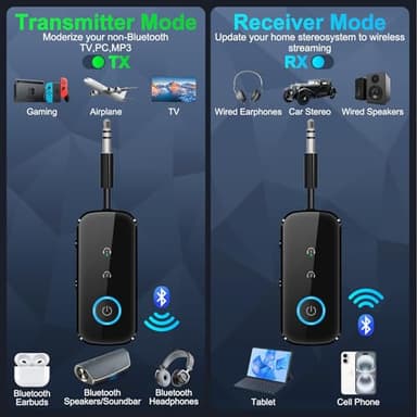 Premium Pro Bluetooth 5.4 Transmitter Receiver,Airplane Audio Adapter,Wireless Transmitter for TV/Travel Flight,Airline,Gym.Supports to 2 AirPods/Headphones,Bluetooth Receiver for Car/Home Stereo - Image 2