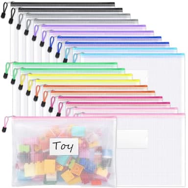 Sooez 20 Pack Mesh Zipper Pouch Bags, A4 Letter Size, Zipper Bags with Label Pocket, Waterproof Pouches for Classroom Organization, Board Game Storage, Document Bag for Teacher School Office Supplies - Image 1