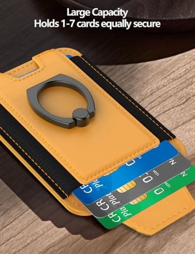 For Magsafe Wallet with Grip, 6-Card Holder, Stronger Magnetic Card Wallet Holder for iPhone 17/16/15, iPhone 14/13/12 Series, Leather Magnetic Phone Wallet with Privacy Flap, RFID Blocking, Orange - Image 2