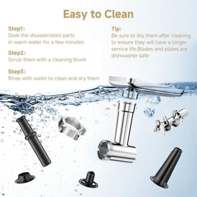 AAOBOSI Meat Grinder Electric 3000W Max with Touch Color Screen, Auto-Reverse & Built-in Storage - 3 Speed Settings,Grinding, Sausage & Kibbe Making for Home Use, Stainless Steel - Image 7