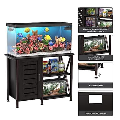 Herture 40-50 Gallon Fish Tank Stand, Aquarium Stand with Cabinet Accessories Storage, Heavy Duty Metal Frame, 40.55" L*18.89" W Tabletop, 850LBS Capacity, Black PG02YGB - Image 4