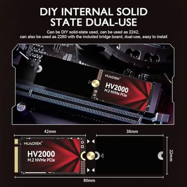 HUADISK M.2 NVMe SSD 128GB Gen3x4, 2242 SSD with 2280 Extension Board, Internal Solid State Drive, Up to 2200MB/s, 3D NAND Flash M2 NVMe, for Desktop and Laptop - Image 2