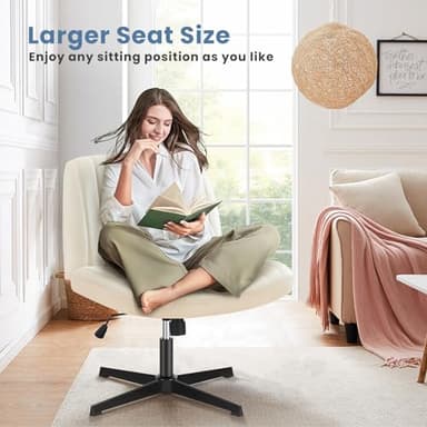 DUMOS Criss Cross Chair Legged Office Wide Comfy Desk Seat, No Wheels Armless Computer Task Seating, Swivel PU Leather Vanity Home Height Adjustable - Image 3
