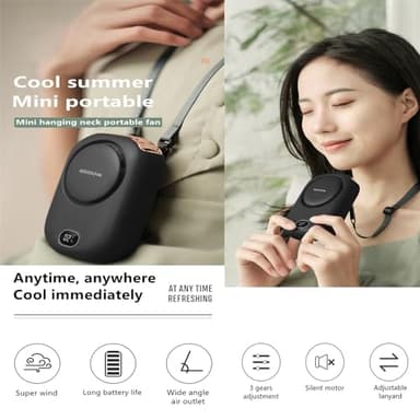 AOCOOLFAN Portable Neck Fan, Mini Small Personal Handheld Fan USB Rechargeable 3 Speed for Girls Boys Woman Eyelash Travel Home Office Outdoor (Black) - Image 2