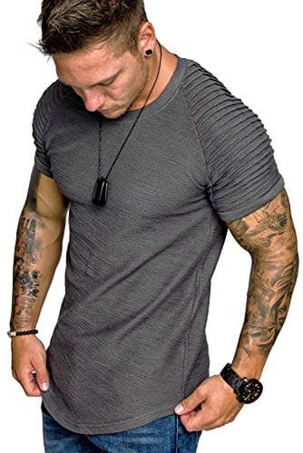 COOFANDY Men's Fashion Gym Workout Shirt Bodybuilding Clothing Running T-Shirt Grey L - Image 1