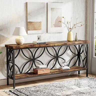 Tribesigns 70.9-Inch Narrow Sofa Table, Industrial Long Sofa Table Behind Couch, Entry Console Table with Storage for Entryway, Living Room, Foyer, Unique Design, Rustic Brown - Image 4