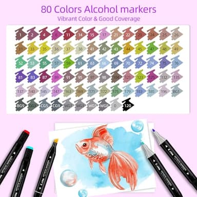 K.CINE 80 Colors Alcohol Markers for Adult Coloring Books, Dual Tip Art Markers with Brush Tip & Chisel Tips for Coloring, Illustrations, Drawing, Sketching with Carrying Case - Image 4