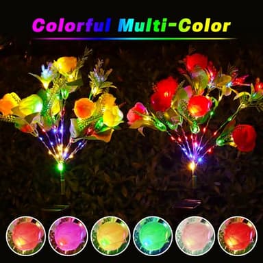Solar Flower Lights Outdoor Garden Decor,Roses Multi-Color Changing LED Waterproof,Birthday Gifts for Women Mom Grandma,for Yard Lawn Backyard Landscape Pathway Patio Outside Gardening Gifts-2 Pack - Image 3