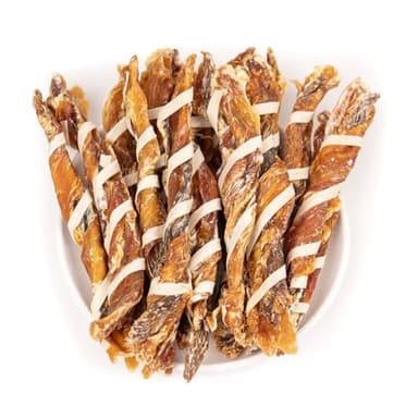 MON2SUN Dog Treats, Triple Flavor Jerky Twist Sticks, 5-7 Inch Chicken Duck and Codfish Sticks Chews for Small Dogs, Healthy Snacks, 10.58 oz (15 Count-Pack of 1) - Image 1