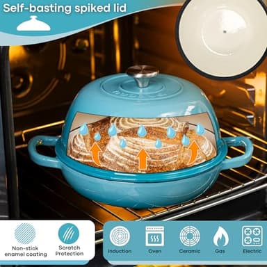 Enamelled Cast Iron Dutch Oven Pot – Dutch Oven For Sourdough Bread Baking – Cast Iron Bread Pot – Blue, 6 Quarts, 26cm – by Nuovva - Image 3