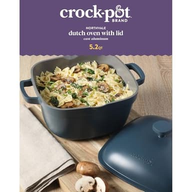 Crock-Pot Northvale Cast Aluminum Lightweight Durable 5.2 Quart Heavy Duty Dutch Oven Pot With Lid, Oven Safe, Dual Handles - Matte Blue - Image 2