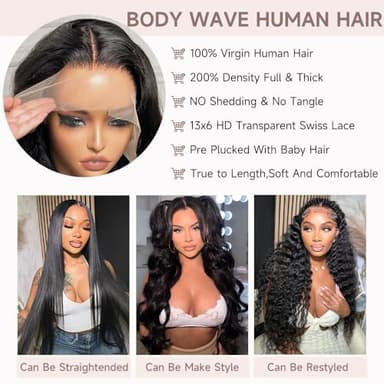 GBUN 13x6 Lace Front Wigs Human Hair 28 Inch Body Wave HD Lace Front Wigs Human Hair Pre Plucked 200 Density with Baby hair Transparent Lace Frontal Wigs for Women Natural Color - Image 4