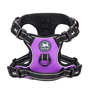 PoyPet 2019 Upgraded No Pull Dog Harness with 4 Snap Buckles, Reflective with Front & Back 2 Leash Hooks and an Easy Control Handle [NO Need Go Over Dog’s Head](Purple,L) - Image 1